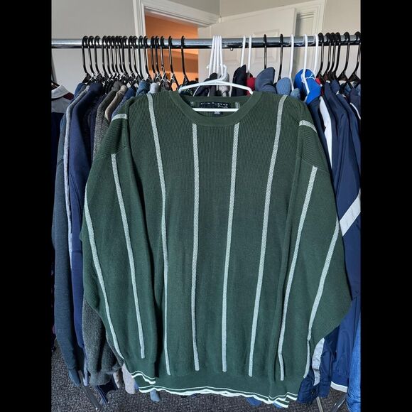 Green and white striped Pringle sweater - Picture 1 of 2